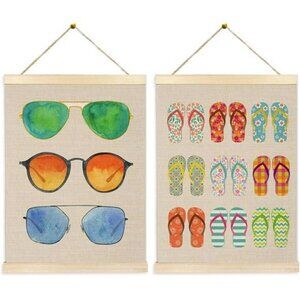 Summer Beach Wall Art Set Flip Flop Coastal Decor Hanging Posters 12x16 Inch